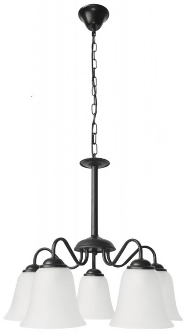 Candelabru Fabiola, metal, sticla, negru mat, 5 becuri, dulie E27, 7258, Rabalux