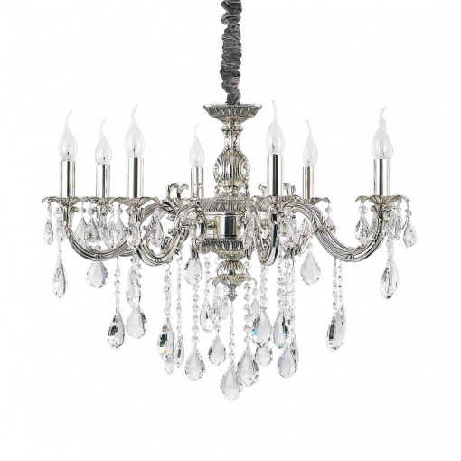 Candelabru Impero 014395, 8xE14, crom+transparent, IP20, Ideal Lux