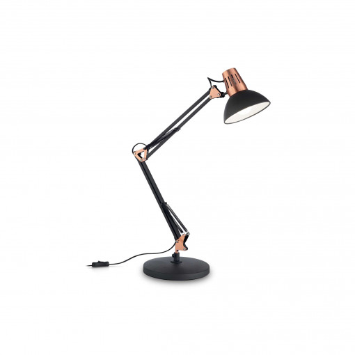 Lampa de birou Wally 061191, cu intrerupator, orientabil, 1xE27, neagra+cupru, IP20, Ideal Lux