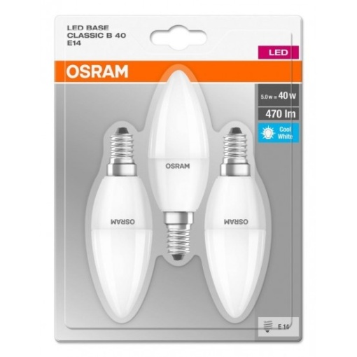 Set 3 becuri LED 5W(40W) Osram, E14, 470lm, lumina neutra(4000K), clasa energetica F