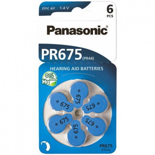 Set 6 baterii pentru aparat auditiv Panasonic PR675/PR44