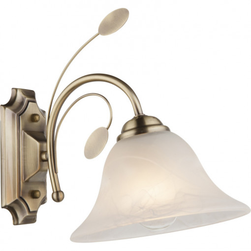 Aplica alamă antică, sticlă optic alabastru alb, 1 bec, dulie E27, 69007-1W, Globo