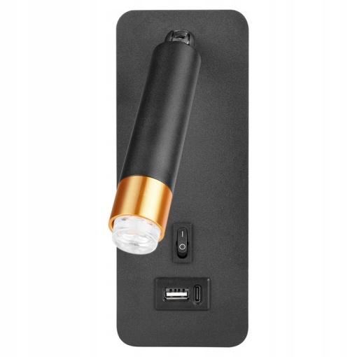 Aplica de perete Piero G9, USB A+C si intrerupator, neagra/aurie, Masterled