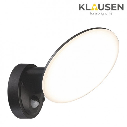 Aplica LED pentru exterior Ossett KL121015, cu senzor de miscare, 12W, 960lm, lumina neutra, neagra, IP44, Klausen