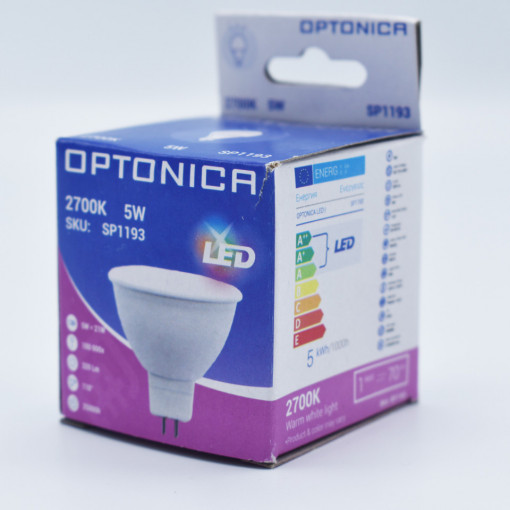 Bec led MR16 12V, 5W (40W), 400 lm, 110 grade, lumina calda (2700K), opal, Optonica