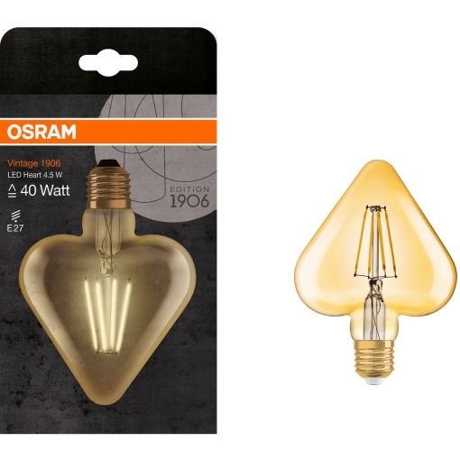 Bec LED Osram Vintage 1906 Heart, filament auriu, E27, 4.5W (40W), 470 lm, lumina calda
