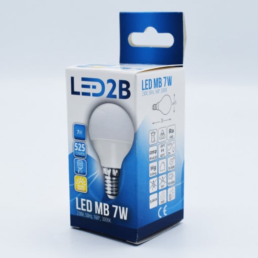 Bec led sferic 7W, E14, 525lm, lumina calda (3000K), opal, Kobi