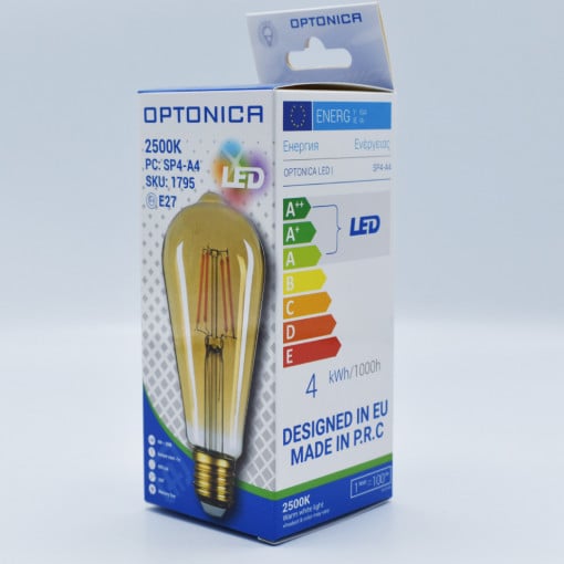Bec LED vintage 4W (35 W), E27, 400lm, lumina calda (2500 K), auriu, Optonica