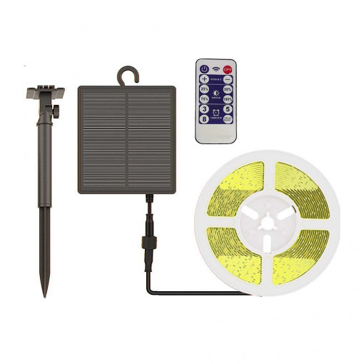 Kit banda LED V-TAC, cu panou solar si telecomanda, IP67, 600 lm, lumina calda(3000 K)