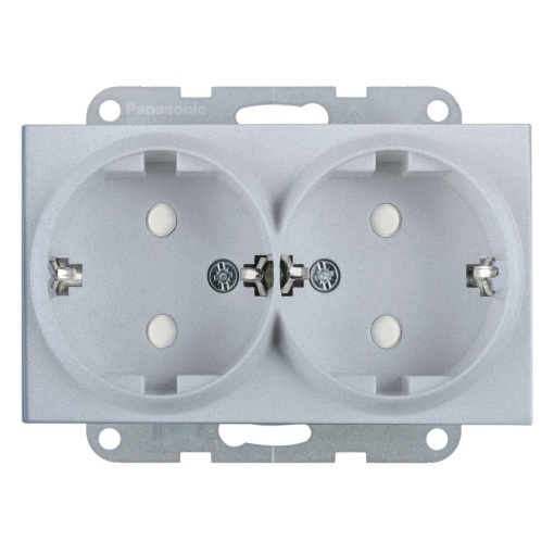Priza dubla cu impamantare, protectie copii, 16A, IP20, Argintiu, Panasonic Karre Plus 55