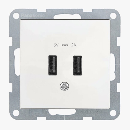 Priza dubla USB A 5V 2A, IP20, Alb, Panasonic Karre Plus 55