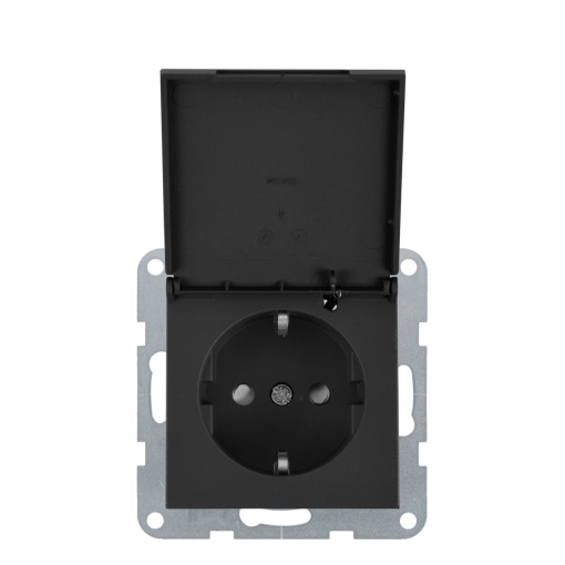 Priza simpla cu impamantare si capac, protectie copii, 16A, IP20, Grafit, Panasonic Karre Plus 55