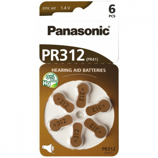 Set 6 baterii pentru aparat auditiv Panasonic PR312/PR41