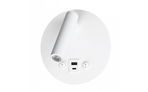 Spot LED de perete Optonica, 8W, lumina calda (3000K), cu intrerupator si USB, alb, IP20