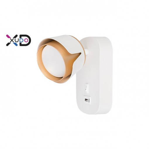 Spot Xudo, 1xGX53, orientabil, USB 5V 2A, auriu+alb