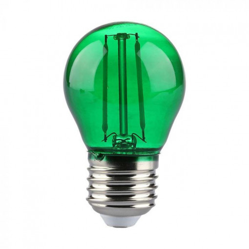 Bec LED decorativ V-TAC filament, G45, E27, 2W(10W), 60 lm, sticla verde, lumina colorata