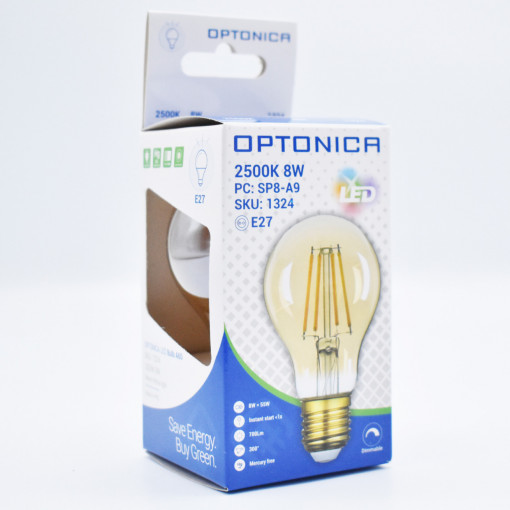 Bec LED Vintage dimabil Optonica, 8W(54W), 700 lm, lumina calda (2700K), clasa energetica F