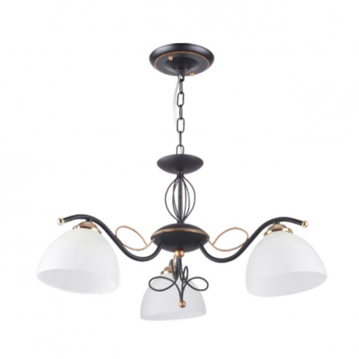 Candelabru Eloro, 3 becuri, dulie E27, neagra, bronz, alb, metal, sticla, Klausen [1]- savelectro.ro
