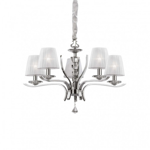 Candelabru PEGASO SP5, metal, textil, alb, 5 becuri, dulie E14, 066448, Ideal Lux