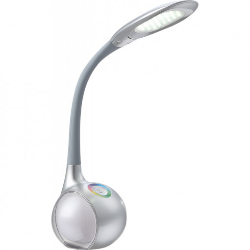 Lampa de birou LED Tarron 58279, dimabila, cu intrerupator touch, 5W, 300lm, lumina rece, argintie, IP20, Globo