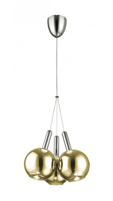 Lustra LED BALLS SP3, metal, sticla, auriu, crom, 3 becuri, 15W, 1560 lm, lumina calda (3000K), Klausen