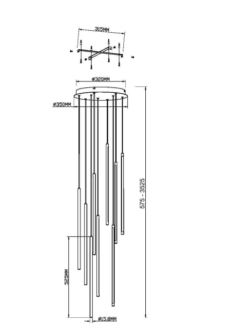 Lustra LED Light Stick MOD236PL-L54BS3K, dimabila, 46W, 3350lm, lumina calda, IP20, aurie, Maytoni