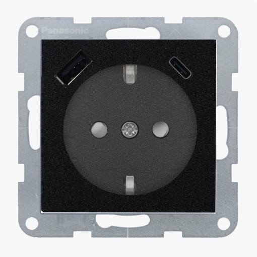 Priza simpla cu impamantare, protectie copii, USB A+C, 16A, IP20, Negru, Panasonic Karre Plus 55 [1]- savelectro.ro