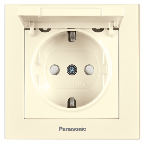 Priza simpla cu impamantare si capac, protectie copii, 16A, IP20, Bej, Panasonic Karre Plus 55