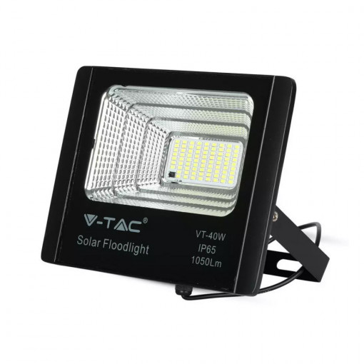 Reflector cu panou solar 16W SMD, 1050lm, 10000mAh, IP65, lumina rece 6000K, negru, V-TAC [1]- savelectro.ro