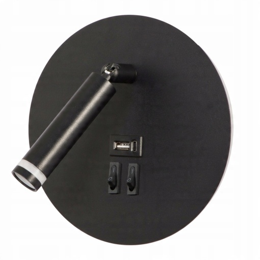 Aplica de perete Piero G9 cu USB A+C, doua intrerupatoare, neagra, Masterled