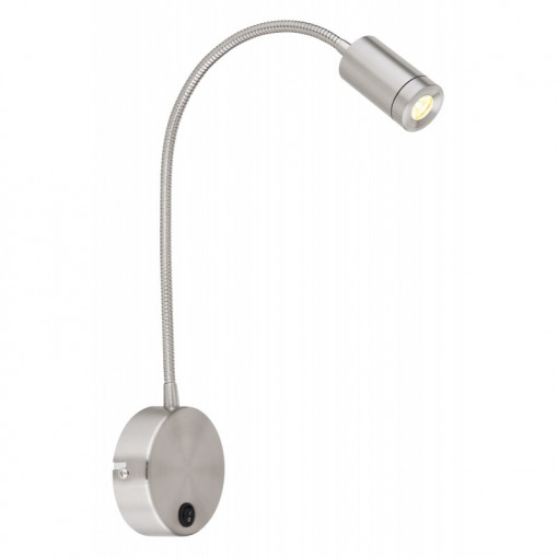 Aplica metal satinat, plastic negru, brat flexibil, intrerupator, 82lm, lumina calda (3000K), 57311N, Globo
