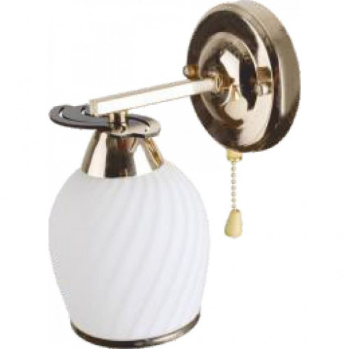 Aplica Pearly, 1 bec, dulie E27, cu intrerupator, aurie, alba, metal, sticla, lemn, Klausen [1]- savelectro.ro