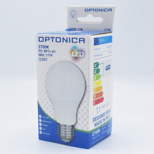 Bec LED opal 11W (75W), 1055 lm, lumina calda (2700K), Optonica
