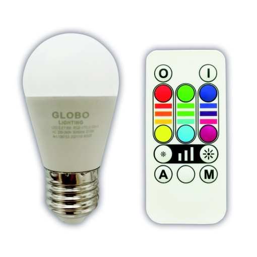 Bec LED RGBW Illu, E27, 6W, 470 lm, lumina calda(2700 K), dimabil, cu telecomanda, Globo Lighting