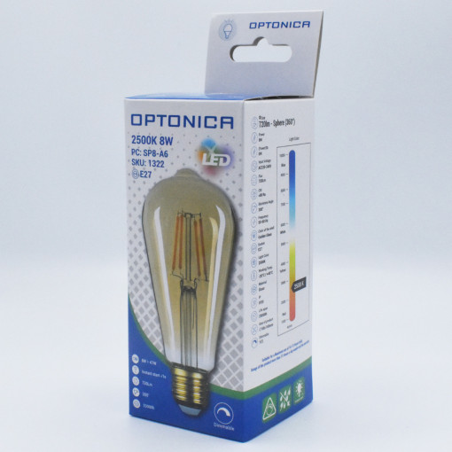 Bec LED Vintage dimabil 8W (55W), 700 lm, lumina calda (2500K), Optonica