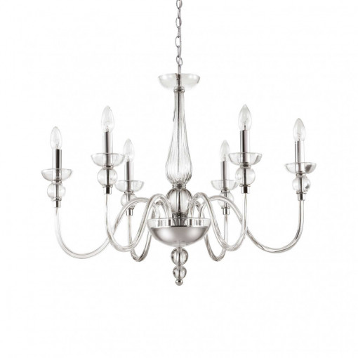 Candelabru Doge 044422, 6xE14, crom+transparent, IP20, Ideal Lux [1]- savelectro.ro