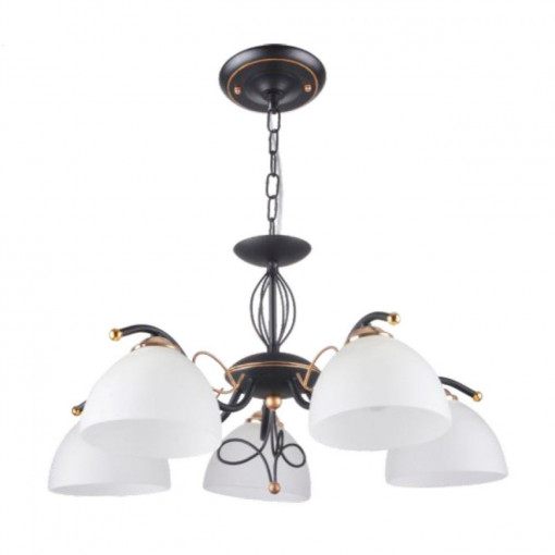 Candelabru Eloro, 5 becuri, dulie E27, neagra, bronz, alb, metal, sticla, Klausen [1]- savelectro.ro