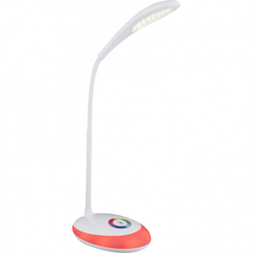 Lampa de birou alb, mat, brat flexibil, baza cu LED RGB multicolor, culoare fixabila prin atingere, dimmabil, 230lm, lumina rece (5000K), 58264, Globo