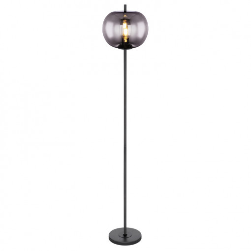 Lampadar metal negru, sticlă fumurie, 1 bec, dulie E27, 15345S, Globo