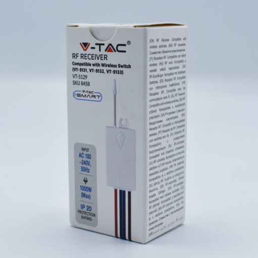 Reciever RF compatibil cu intrerupatoarele wireless, alb, V-TAC