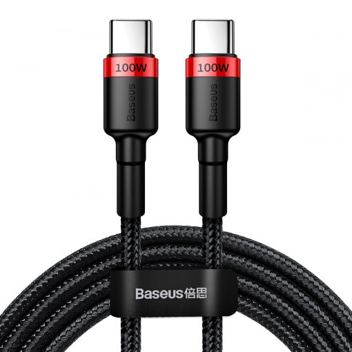 Cablu USB-C, 100W, 2m, negru-rosu, Baseus