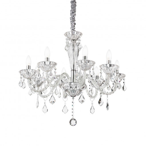 Candelabru TIEPOLO, metal, sticla, transparent, 8 becuri, dulie E14, 034720, Ideal Lux