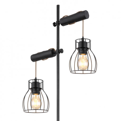 Lampadar metal negru mat, lemn optic ars, 2 becuri, dulie E27, 15326-2SNB, Globo