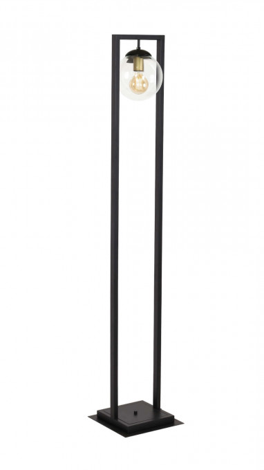 Lampadar REY PT1, metal, sticla, negru, 1 bec, dulie E27, 107003, Klausen