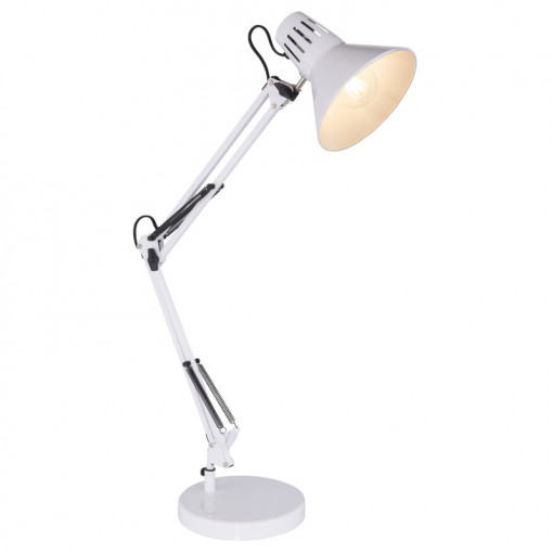 [Lichidare stoc]Lampa de birou cu prindere clema ,metal alb, mobil, 1 bec, dulie E27, 28049W, Globo