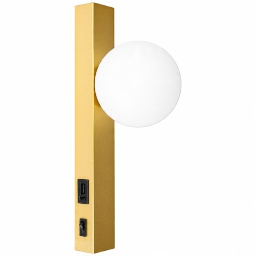 Aplica de perete Bali G9 aurie cu USB A+C si intrerupator, Masterled