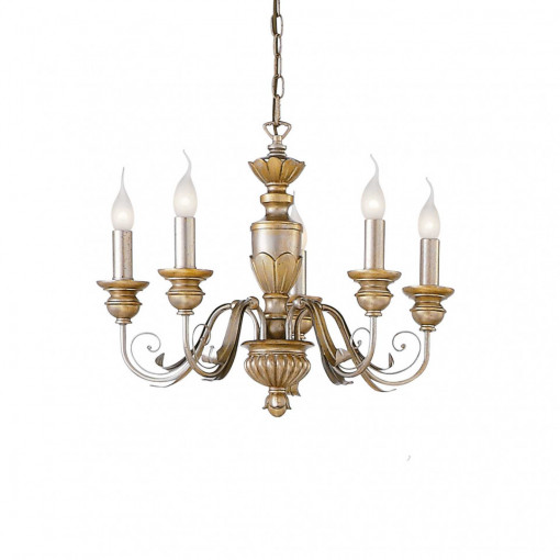 Candelabru Firenze 020822, 5xE14, auriu+alb, IP20, Ideal Lux