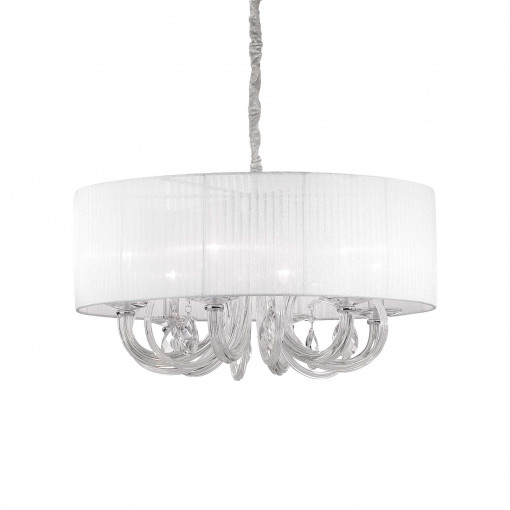 Candelabru SWAN, metal, sticla, alb, 6 becuri, dulie E14, 035826, Ideal Lux