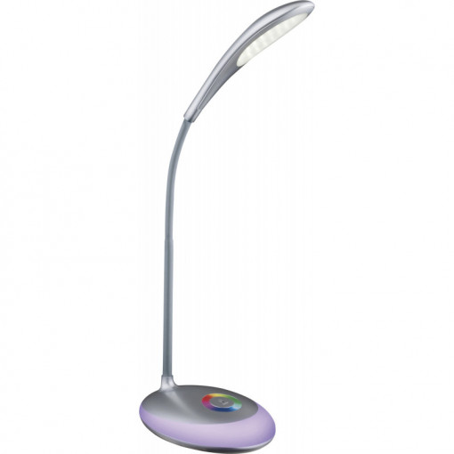 Lampa de birou argintiu, mat, brat flexibil, baza cu LED RGB multicolor, culoare fixabila prin atingere, dimmabil, 230lm, lumina rece (5000K), 58265, Globo