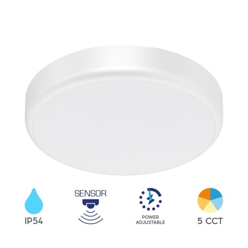 Plafoniera LED cu senzor, 20W, 2000lm, IP54, lumina calda/neutra/rece (3000-6500 K), alba, Braytron